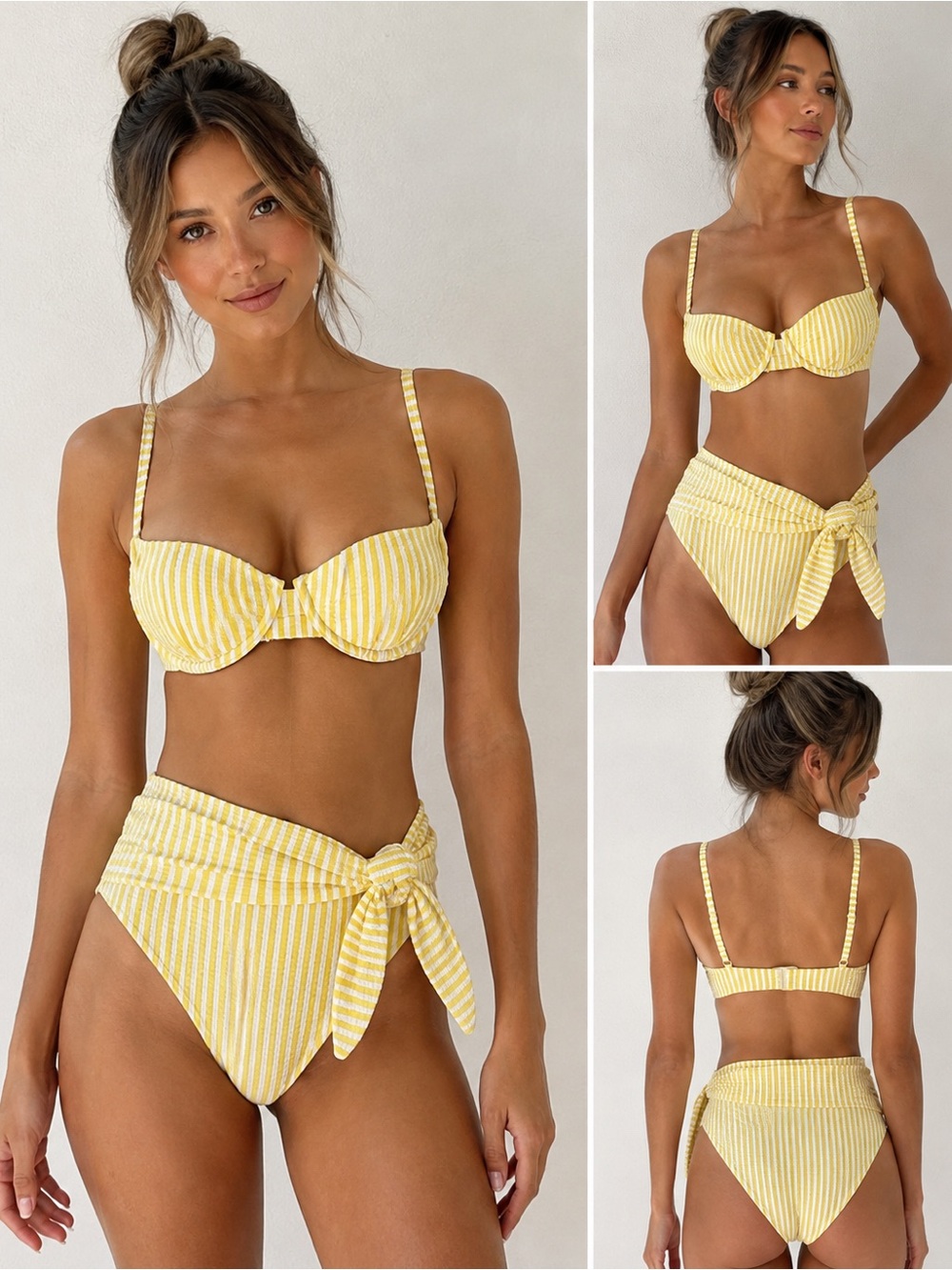 Abercrombie & Fitch Yellow and White Striped Underwire Bikini Set